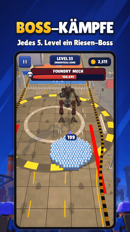 Screenshot: Bosskampf gegen einen Riesen-Mech