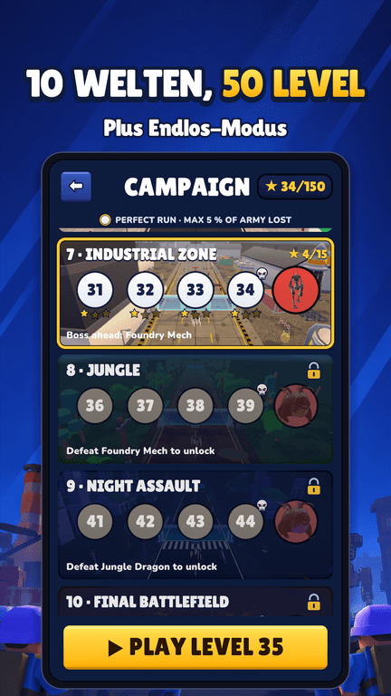 Screenshot: Kampagne mit 10 Welten und 50 Leveln