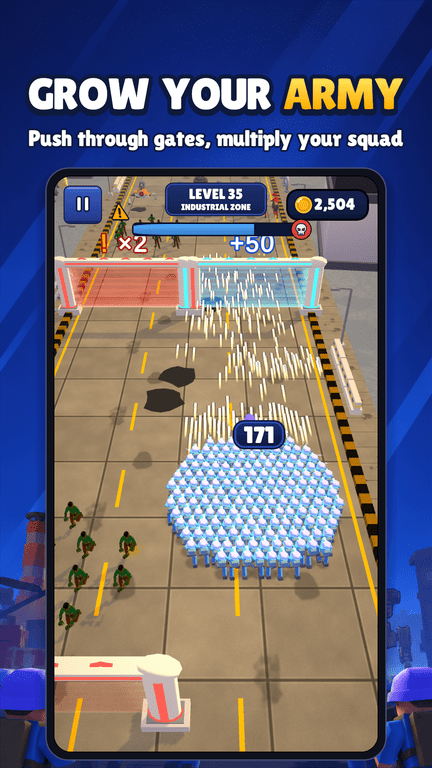 Screenshot: army running through gates and growing