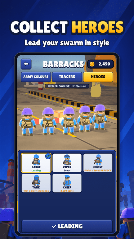 Screenshot: heroes and looks in the barracks